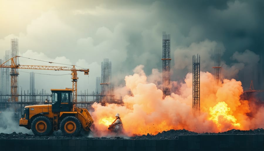 Highlighted safety hazards on a construction site with a focus on vaping potential risks